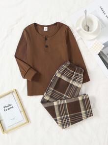 2件套男童休闲长袖上衣和裤子舒适睡衣套装