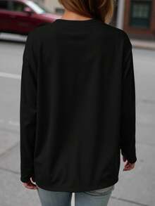 SHEIN LUNE 大尺碼聖誕 T-shirt，大尺碼街頭風圖案短袖上衣，休閒舒適上衣，度假氛圍秋季款 - 黑色 - 查看 2