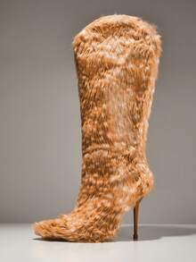 SHUZIA 女式动物印花仿皮草尖头细跟西部高筒靴 - 彩色 - 查看 3