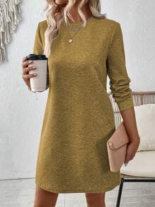 EMERY ROSE Vestido de manga larga, cuello redondo, corte holgado y casual para mujer, otoño - Amarillo - Ver 7