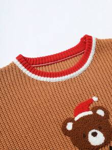 Manfinity Homme Men's Christmas Family Cartoon Pattern Men Sweater Christmas Theme Contrast Trim Long Sleeve Sweater, Knit Wear, Gift Idea For Boyfriends Or Husbands Or Child Or Friends,Family Christmas Dad And Son Matching Top, Fall Winter - Multicolor - View 4