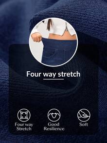 SHEIN Unity Quần jean ống đứng lưng thun lót nhiệt màu trơn cỡ lớn cho nữ - Rửa tối - Xem 7