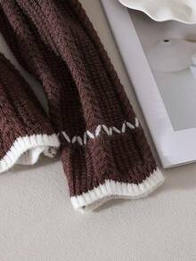 Genkimix Kids 青少年女孩时尚纹理 V 领开衫毛衣，棕色调长袖外套，秋冬季粗针织开襟毛衣 - 棕色 - 查看 6