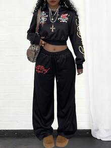 Rovax 修身短款连帽衫插肩长袖套头衫+斜口袋休闲裤套装 - 彩色 - 查看 3