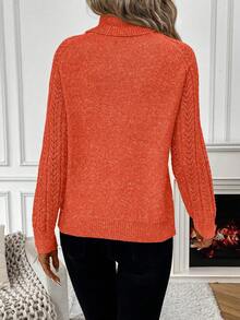 SHEIN Suéter de mujer de unicolor y estilo minimalista, para uso diario - Naranja - Ver 2