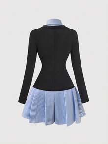 INAWLY Vestido mini casual de mujer con rayas y parches, otoño