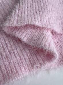 Elenzga Suéter de punto con cuello en V, unicolor, con perlas metálicas, para mujer de talla grande, informal para otoño/invierno, adecuado para Navidad, Halloween, vuelta al colegio - Rosa - Ver 8