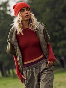 Medorelle ملابس علوية نسائية بياقة مستديرة وأكمام طويلة وتصميم لاصق، مناسبة لعيد الميلاد - الأحمر - مشاهدة 5