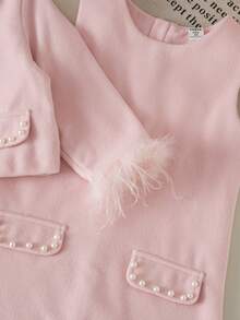 Genkimix Kids 2pcs/Set Young Girl' Elegant Sleeveless Dress & Long Sleeve Jacket, Fashion Versatile Princess Outfit, Autumn/Winter Girls Sweater Sets Girls Knit Set Autumn And Winter Dress Pink 2 Piece Dress Young Girls Dress Mommy And Me Matching Big Sister - Pink - View 9