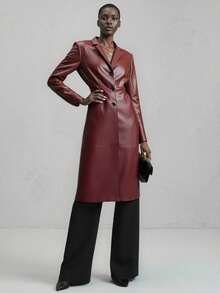 Ontre 2025 Modern Urban Style, Long Leather Women's Coat Jacket, Waist-Cinched Fitted Silhouette, Business Casual, Office Commute, Daily Wear, Autumn - Black - View 2