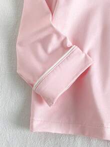 SHEIN Vintaside Kids Mädchen Flach Rosa Kragen Pyjama Set, Kinder Bequeme Nachtwäsche, Süßes Stickerei Design, Langarm Oberteil und Hose, Frühling/Herbst - Pink - Übersicht 4