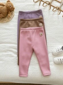 LMoss Kids LMoss 三件套女婴针织纯色打底裤套装，多色抓绒打底裤，饰有可爱的摩羯座图案，舒适秋冬款式，秋冬舒适穿搭，冬季服装，舒适秋冬款式 - 彩色 - 查看 4
