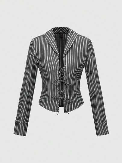 Grunge Punk Chemisier rayé avec taille nouée, sexy et moderne pour femmes au bureau