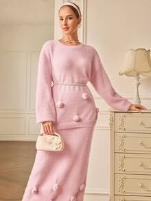 Aveloria Rosie 全新手工 3D 钩针貂皮毛衣裙， - 粉色 - 查看 2