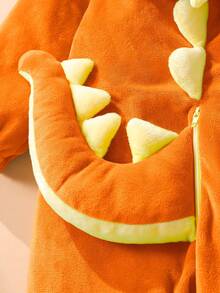 SHEIN 新生儿可爱趣味水晶毛绒3D恐龙造型连体衣，长袖和长裤 - 橘色 - 查看 7