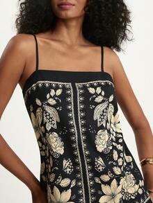 CAJUNI Vestido de tirantes casual de verano con estampado floral para vacaciones - Negro - Ver 5