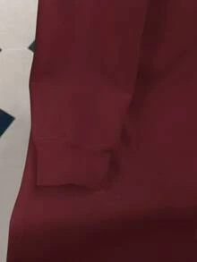 Resyla 女式羊毛连帽连衣裙，带抽绳，纽约字母图案，勃艮第红色长袖运动衫套装 - 酒紅色 - 查看 3