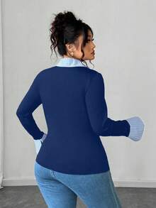 Elenzga Chemise rayée grande taille, T-shirt à manches longues