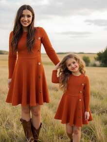 Emery Rose Kids Emery Rose Kids Váy len cổ tròn đơn sắc thường ngày cho bé gái - màu nâu - Xem 6