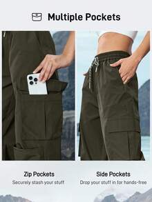 In My Nature 女式户外宽松褶裥抽绳工装裤 - 橄欖綠 - 查看 3