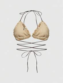 ROMWE Fairycore Y2K 性感鹿点印花加大码女式蓬松比基尼上衣 - 棕色 - 查看 2