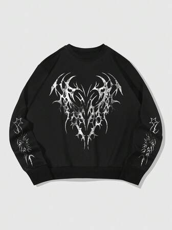 Street Life Men's Graphic Print Gothic Crew Neck Casual Pullover Sweatshirt