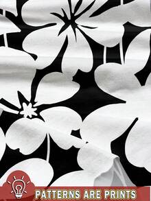 EMERY ROSE Đầm ngắn cổ tròn họa tiết hoa giản dị dành cho nữ, thích hợp cho mùa hè, đầm thường ngày cho nữ, đầm thanh lịch cho nữ đi nghỉ mát, trang phục mùa thu cho nữ, phong cách thường ngày. - Đen và trắng - Xem 3