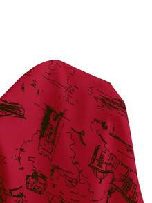 Louniche 女士休闲通勤全印花长袖衬衫 - 紅色 - 查看 8