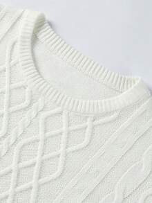 Manfinity Mode Jersey de punto de unicolor casual para hombres, suéter de otoño/invierno para hombres color crema