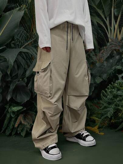 Street Life Men's Casual Straight Leg Cargo Pants, Men's Solid Color Multi-Pocket Cargo Pants