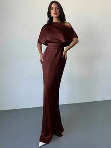 Firerie 女士优雅露肩醋酸纤维缎面鱼尾长裙，适合派对、庆典等场合/秋季女装/派对鸡尾酒会礼服/优雅性感的夜总会服装/节日礼服/婚礼宾客礼服/优雅婚礼宾客礼服/女士教堂礼服/女士约会晚礼服/约会礼服/ - 鏽棕色 - 查看 6