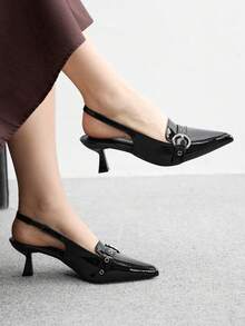 CUCCOO BIZCHIC 女士尖头高跟鞋黑色后系带露跟浅口鞋，舒适通勤，日常穿着，多功能适用于户外、购物、办公室 - 黑色 - 查看 3