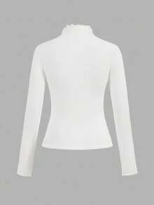 SHEIN EZwear 2件套女式罗纹针织白色T恤 - 黑與白 - 查看 7