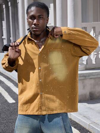 Street Life Herren Lässige Mode Patchwork Tasche Washed Langarm Denim Jacke, Frühling/Herbst