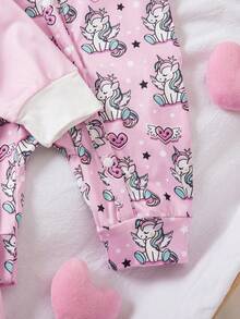 2 件套新生女婴可爱兔子卡通印花长袖连体衣套装，粉色 - 彩色 - 查看 5