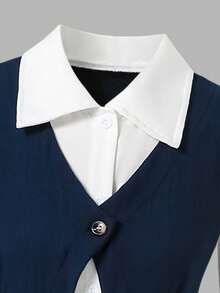 SHEIN Tween Girls Casual T-Shirt & Pants Set - Navy Blue - View 4