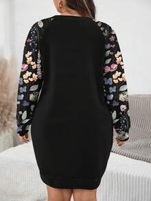 EMERY ROSE Hanorac cu imprimeu floral în acuarelă, minimalist, casual, mărime mare, potrivit pentru petreceri de toamnă/iarnă - Multicolor - Vizualizare 2