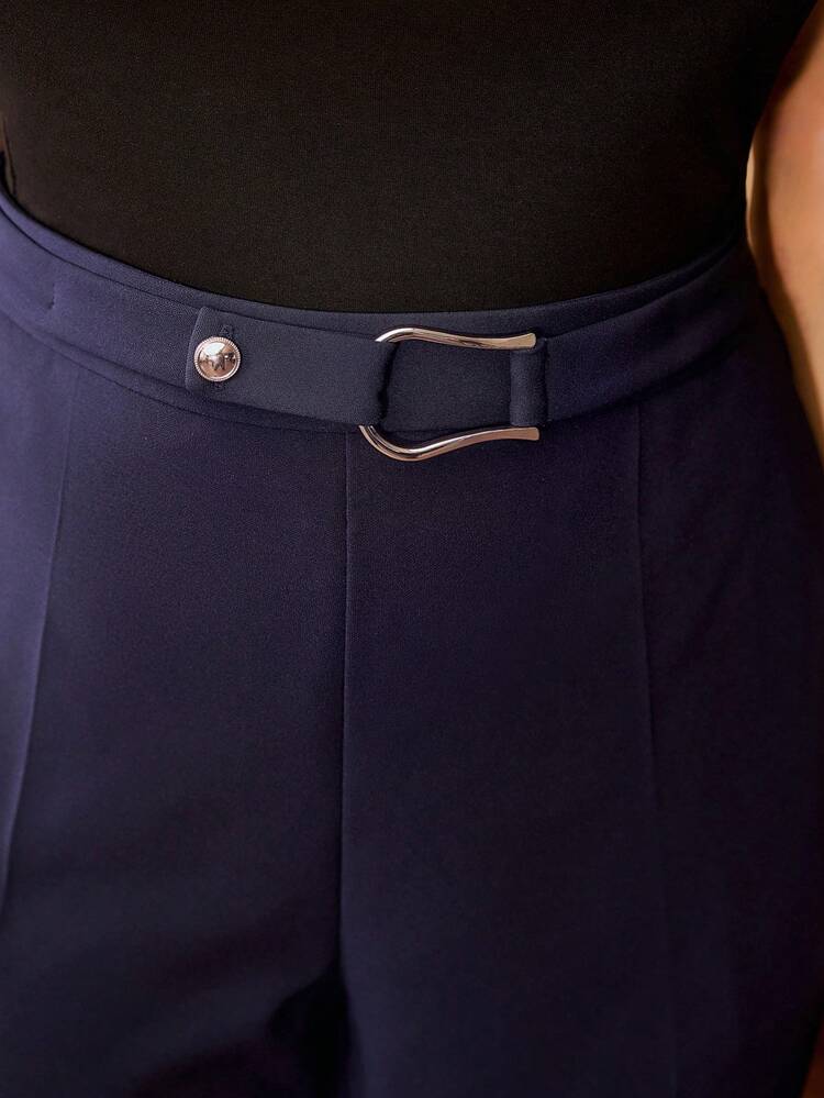 PLUS SIZE METAL BUCKLE DECOR 7/8 TAPERED PANTS/WINTER