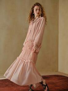 MOTF STUDIO CHIFFON FLOWY ROMANTIC RUFFLE TIE DRESS - Pink - View 6