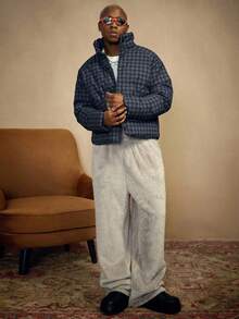 PAVTROS Men's Street-Style Popular INS Plaid Raglan Sleeve Single-Breasted Casual Winter Winter Coat, Streetwear,Warm, Christmas - Dark Grey - View 7