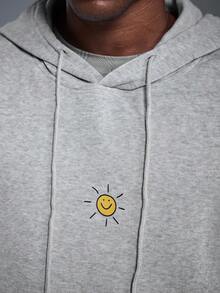 DRIFTMERE 男士户外探险元素印花抽绳连帽卫衣，返校季，秋冬季，适合秋冬季穿着 - 灰色 - 查看 7