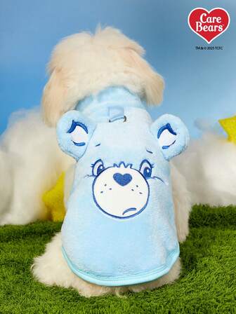 Care Bears X PETSIN 1pc Embroidered Little Bear Pet Cat Dog Universal Blue Plush Warm And Comfortable Sleeveless Coat With Traction For Dogs Plush Coat