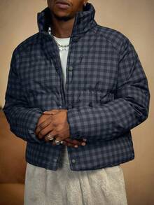 PAVTROS Men's Street-Style Popular INS Plaid Raglan Sleeve Single-Breasted Casual Winter Winter Coat, Streetwear,Warm, Christmas - Dark Grey - View 9