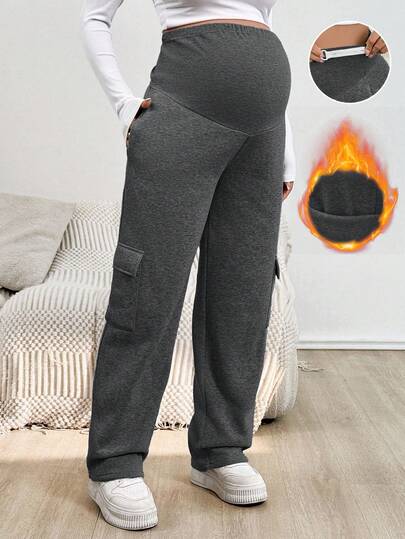 SHEIN 孕妇休闲羊毛可调节腰部运动裤