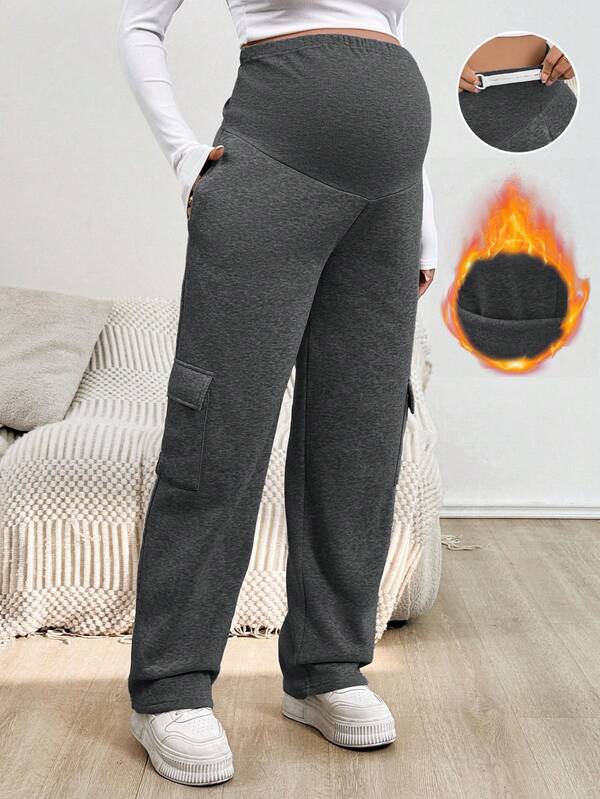 SHEIN 孕妇休闲羊毛可调节腰部运动裤