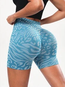 Seamluxe SHEIN Sport Leopard Muster Seamless Tight Workout Shorts mit hoher Taille, Sommer