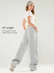 GLOWMODE Quần jogger ống rộng dáng rộng, chất liệu nỉ dày dặn, có dây rút điều chỉnh eo, kiểu dáng cơ bản, có túi bên hông, thích hợp mặc hàng ngày, giữ ấm mùa đông. - Xám - Xem 4