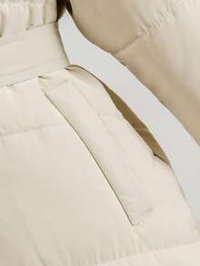 Elladie kids Young Girls Quilted Mid-Length Hooded Padded Coat With Waist Tie And Pocket, Suitable For Casual, Outdoor, Autumn/Winter Girls Long Winter Coat Winter Jacket Girls Girls Coats Winter - Khaki - View 3