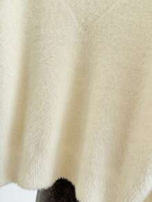 Franclia Suéter de punto casual y versátil con cuello en V y mangas farol para mujer - Beis - Ver 6