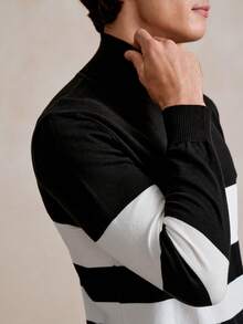 Manfinity Mode Men's Striped High Neck Loose Casual Knitted Color Block Long Sleeve Sweater, Autumn/Winter, For Going Out, Husband